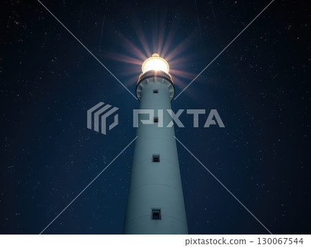 Starry Night Sky with Guiding Lighthouse Beam 130067544