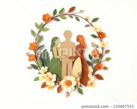 Earthy Paper-Cut Abstract Figures with Floral Art Earthy Paper-Cut Abstract Figures with Floral Art 130067555