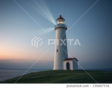 Lighthouse Beam at Tranquil Dusk or Dawn Lighthouse Beam at Tranquil Dusk or Dawn 130067556