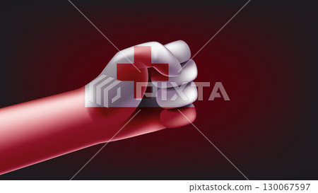 Fist with flag of Tonga. 3d vector illustration 130067597
