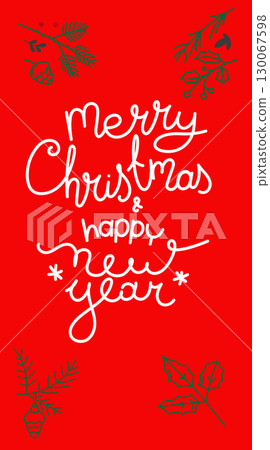 Merry Christmas and happy new year card. Vector doodling illustration with lettering logo Merry Christmas and happy new year card. Vector doodling illustration with lettering logo 130067598