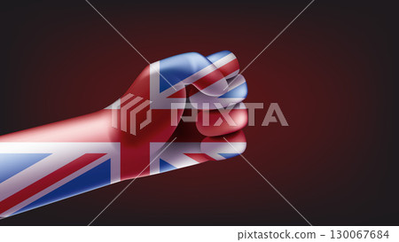 Fist with flag of Great Britain. 3d vector illustration 130067684