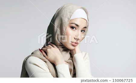 beautiful muslim young woman with Make-up. beauty girl in hijab 130067725