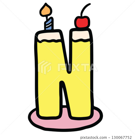 Hand drawn Christmas design of alphabet letter N with cake candle and cherry for festive font, typography, winter season, campaign badge, initials, name, calligraphy, sticker, cartoon text, message Hand drawn Christmas design of alphabet letter N with cake candle and cherry for festive font, typography, winter season, campaign badge, initials, name, calligraphy, sticker, cartoon text, message 130067752