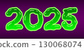 2025 year in green glowing toxic slime style. Vector banner isolated on black. Halloween design element. 130068074