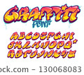Graffiti style font. Orange and yellow colors vector alphabet 130068083