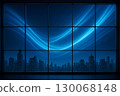 Futuristic illustration of blue light spreading through a window at night 130068148