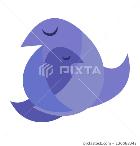 Abstract Bird Embrace. Symbol of Love and Care. Vector Illustration. The minimalist design in soft blue and purple tones represents love, protection, care and harmony. Abstract Bird Embrace. Symbol of Love and Care. Vector Illustration. The minimalist design in soft blue and purple tones represents love, protection, care and harmony. 130068342