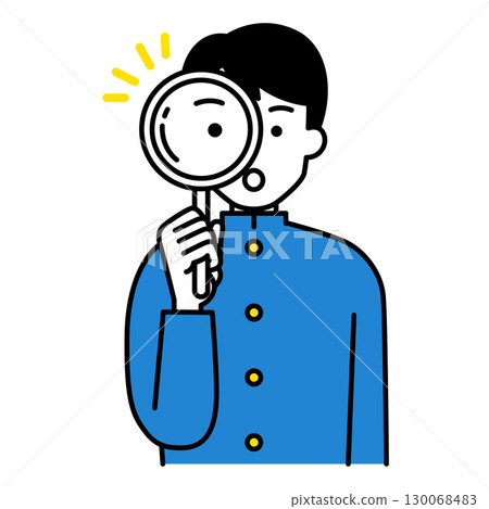 Male student looking through a magnifying glass Male student looking through a magnifying glass 130068483