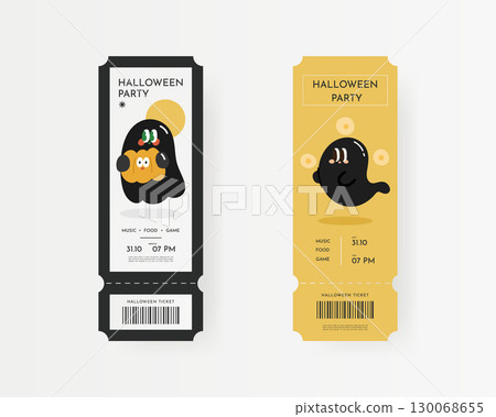 Halloween festive party event ticket template set. Ticket mockup. Vector template illustration. 130068655