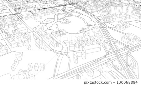 Urban Wireframe Cityscape 130068884