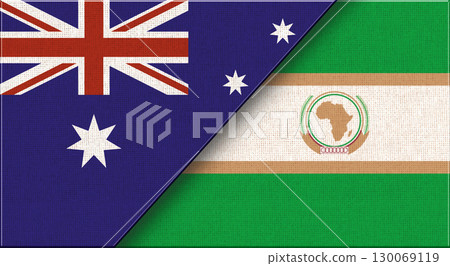 Flags of Australia and Organization of African Unity. Double flags 3D illustration Flags of Australia and Organization of African Unity. Double flags 3D illustration 130069119