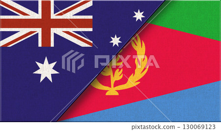 Flags of Australia and Eritrea. Australian and Eritrean National flas on Fabric Flags of Australia and Eritrea. Australian and Eritrean National flas on Fabric 130069123