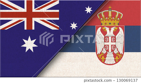 Flags of Australia and Serbia. Australian and Serbian national flags 130069137