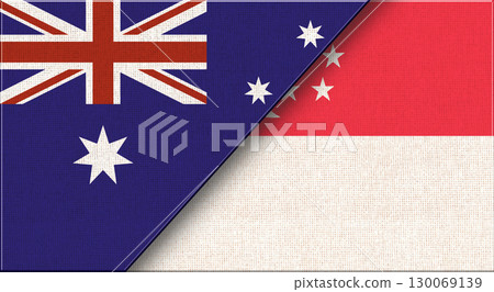 Flags of Australia and Singapore. Australian and Singaporean national flags 130069139