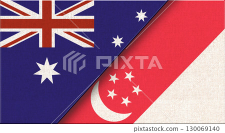 Flags of Australia and Singapore. Australian and Singaporean national flags 130069140