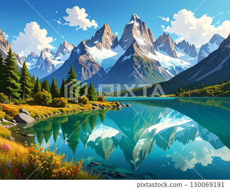 A mountain reflected on the lake 130069191