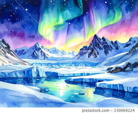 The moment when the aurora falls on a full moon night 130069224