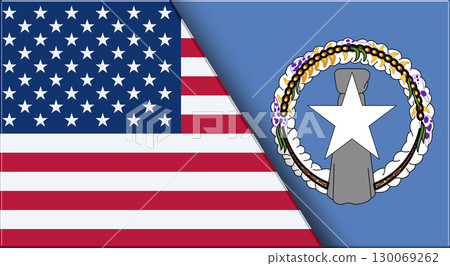 Flags of USA and Northern Mariana Islands. 3D illustration. Fabric 130069262