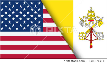 Flags of USA and Vatican. United States and Holy See National flag on Fabric 130069311