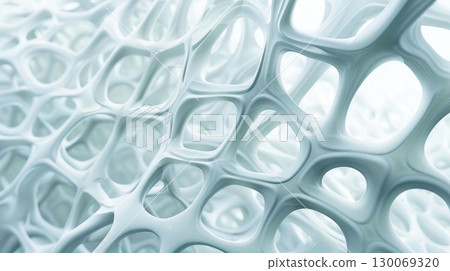 A detailed closeup view of a white object that has several holes in it. AI-generated content. 130069320