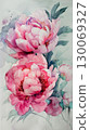 A beautiful painting of pink flowers on a white background. AI-generated content. 130069327