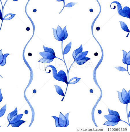 classic seamless watercolor pattern with cute blue flowers bows and ribbons classic seamless watercolor pattern with cute blue flowers bows and ribbons 130069869