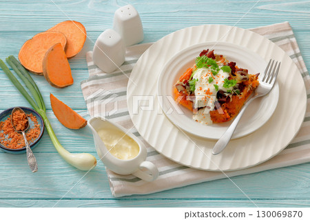sweet potato casserole with bacon, cheese, onion sweet potato casserole with bacon, cheese, onion 130069870