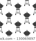 Seamless BBQ grill pattern with cartoon-style barbecue grills. Perfect for fabric, wallpaper, packaging, or summer-themed design. 130069897