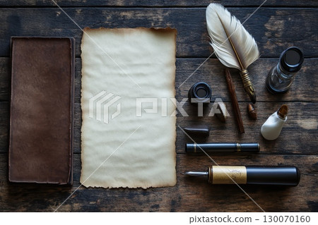 writing feather on paper 130070160