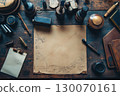 vintage travel accessories on wooden table 130070161