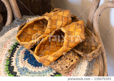 Russian woven antique bast shoes Russian woven antique bast shoes 130070305