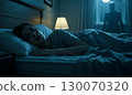 Horrifying experience - A woman shivering in bed late at night and a suspicious figure at the window 130070320