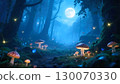 Fantasy background of a forest and glowing mushrooms on a full moon night, enveloped in fantastic light 130070330