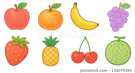 可愛的水果插圖集(蘋果、橘子、香蕉等 8 種) 可愛的水果插圖集(蘋果、橘子、香蕉等 8 種) 130070364