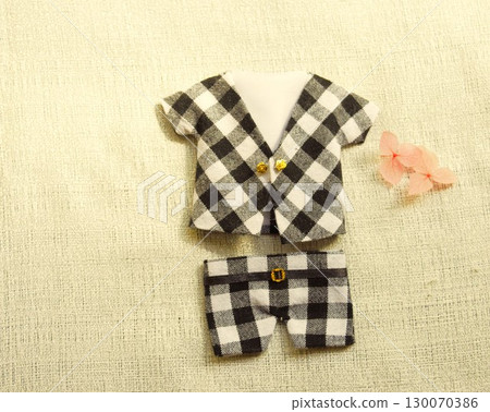 毛絨衣服黑白格紋套裝2 130070386