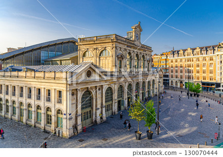 Gare de Lille-Flanders railway station in Lille city historical center. Art Deco and Neo-Flemish architecture style building with arched windows and clock tower. French Flanders, Northern France 130070444