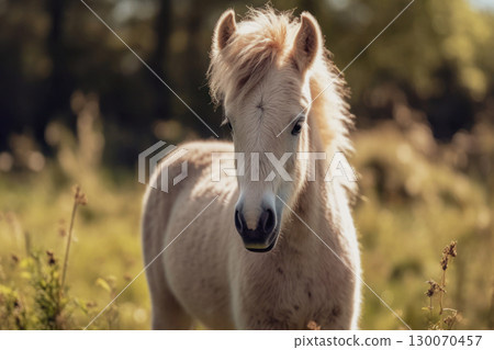 Adorable foal in green meadow 130070457