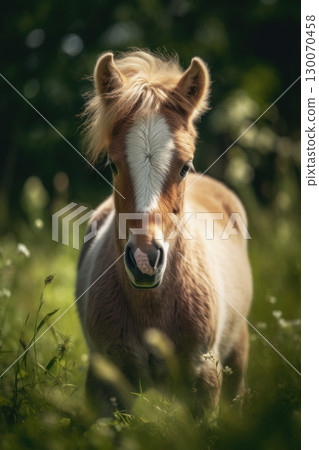 Adorable foal in green meadow Adorable foal in green meadow 130070458
