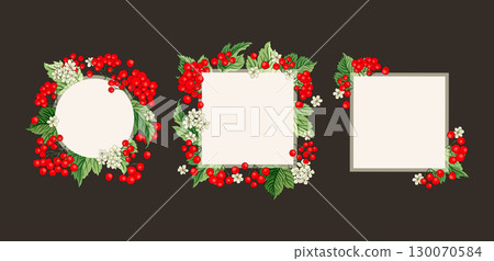 Viburnum Guelder Red Berry Frame Set Decorative Banner Border Card Invitation Vector Fall Frame Autumn Fruit Viburnum Guelder Red Berry Frame Set Decorative Banner Border Card Invitation Vector Fall Frame Autumn Fruit 130070584