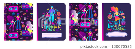 Retro Music Disco Party Notebook Copybook Cover Background Set Diary Vector Retro Music Disco Party Notebook Copybook Cover Background Set Diary Vector 130070585