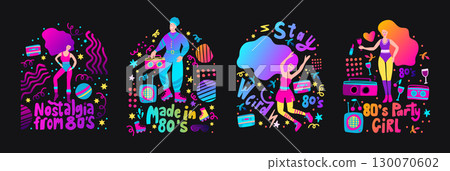 Retro Music Party Poster Print 80s 90s Background Print Set Happy Pop Dance Vector Retro Music Party Poster Print 80s 90s Background Print Set Happy Pop Dance Vector 130070602