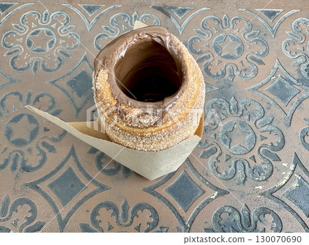 sweet trdelnik with nutella. High quality photo sweet trdelnik with nutella. High quality photo 130070690