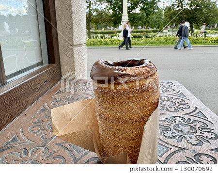 sweet trdelnik with nutella. High quality photo 130070692