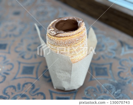 sweet trdelnik with nutella. High quality photo 130070743