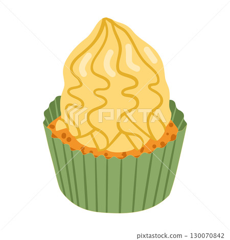 Cupcake with cream vector illustration on white background, cupcake icon clipart. Dessert illustration design. 130070842
