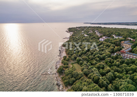 Aerial drone view of resort Lanterna peninsula. Istria, Croatia. Aerial drone view of resort Lanterna peninsula. Istria, Croatia. 130071039