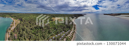 Coastal cottages by the Adriatic Sea panorama. Istria, Croatia. 130071044