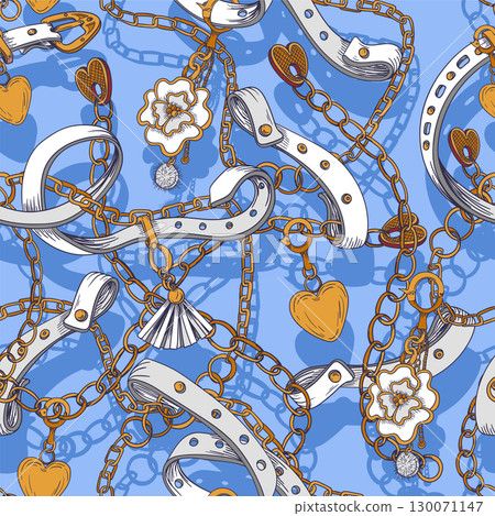 Seamless pattern with belt and chain. Vector. Seamless pattern with belt and chain. Vector. 130071147