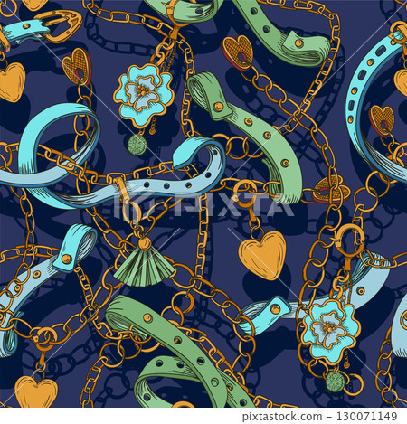 Seamless pattern with belt and chain. Vector. 130071149